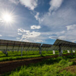 The sun shines on the solar array at Jack’s Solar Garden in Longmont, Colo.